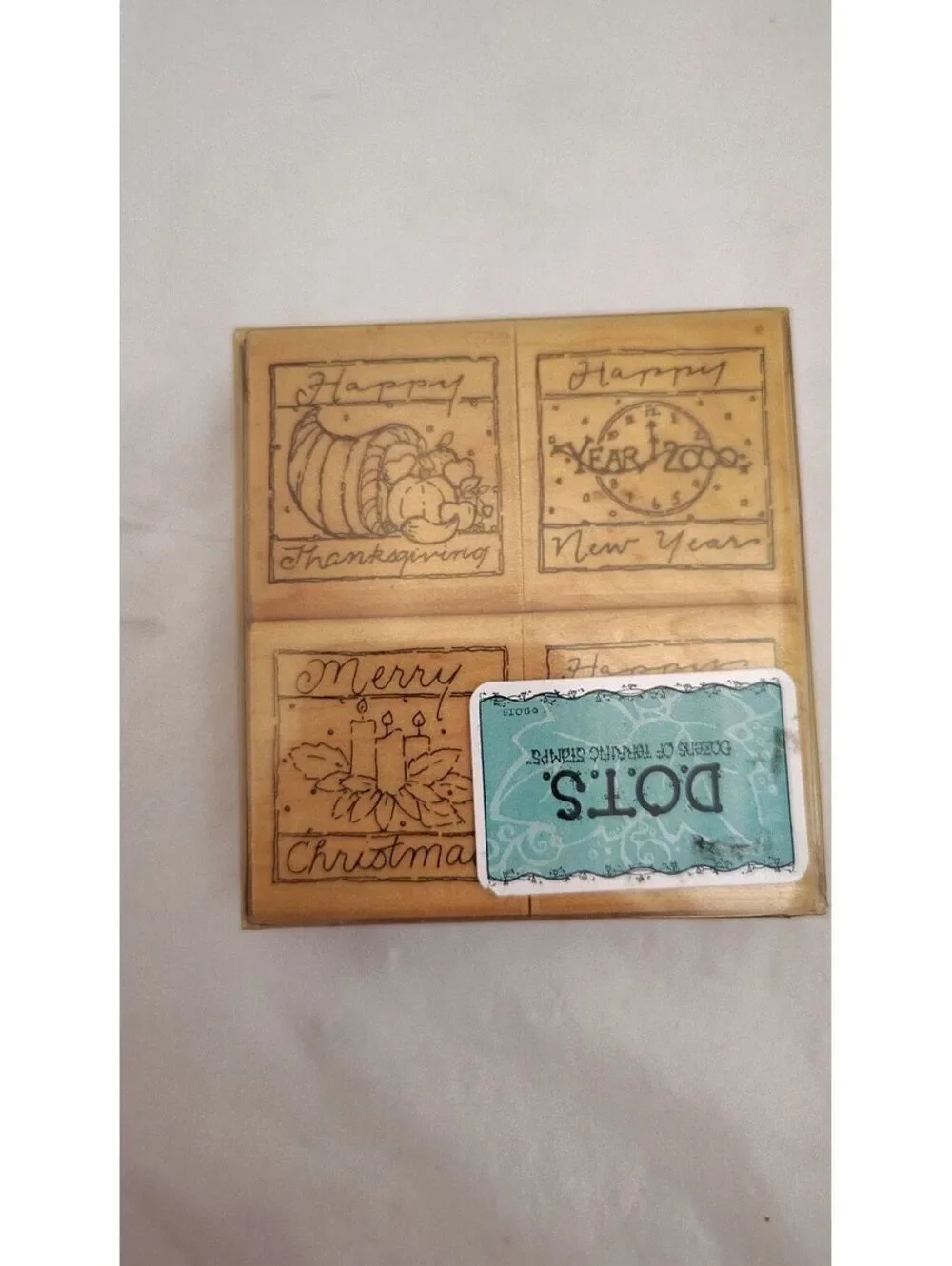 Vintage Wooden Rubber Stamp Lot Balloons Christmas Thanksgiving New Year 5 Pc
